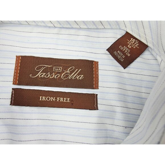 Tasso Elba Spa Iron Free Size 15.5 32-33 Medium Men Blue White Black French Cuff - Picture 4 of 10